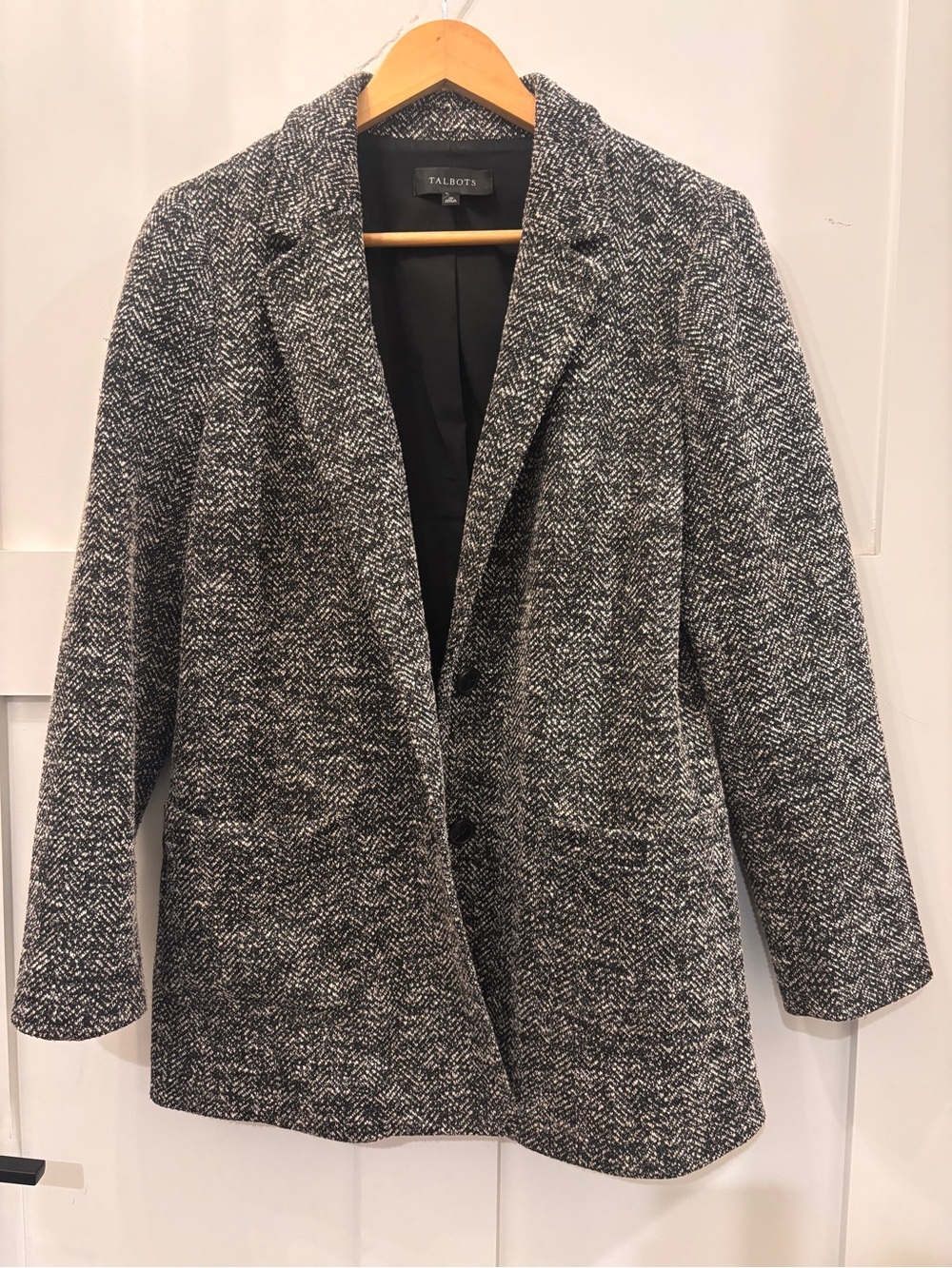 Talbots Black & White Herringbone Blazer Jacket